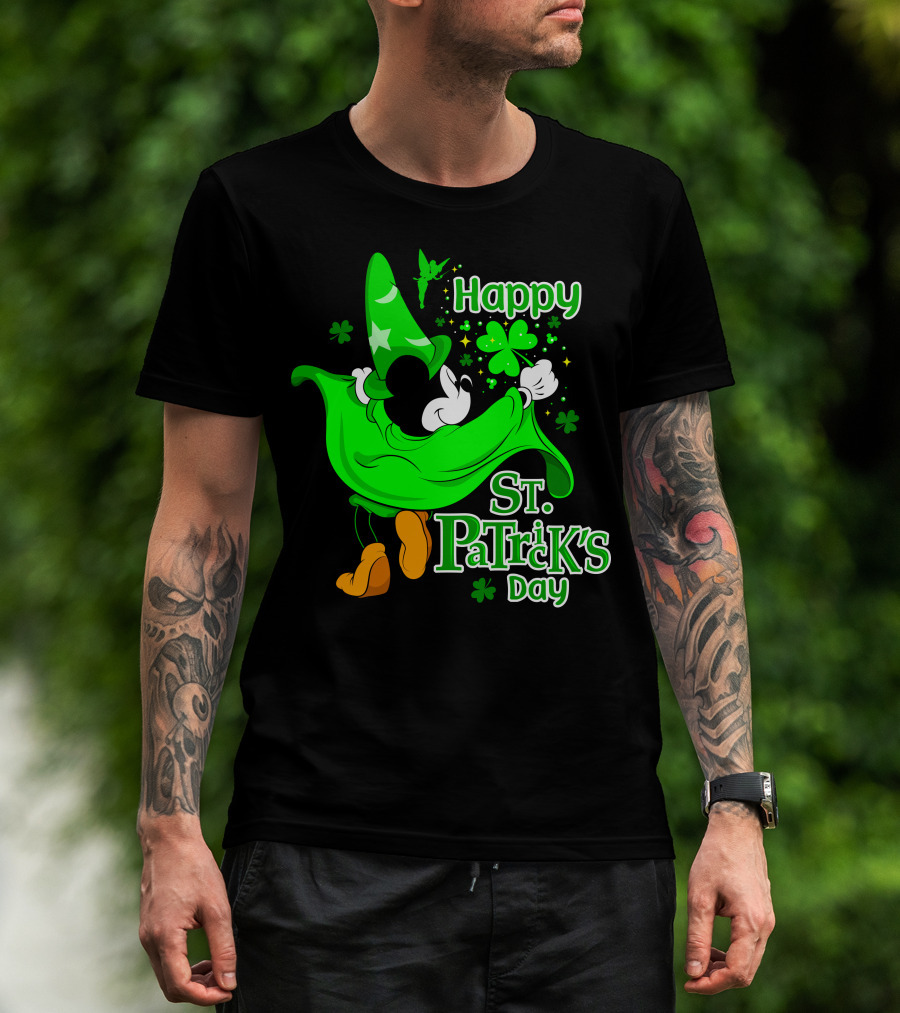 Happy St. Patrick's Day Mickey Fantasia Sparkling Clover And Shamrocks T-Shirt