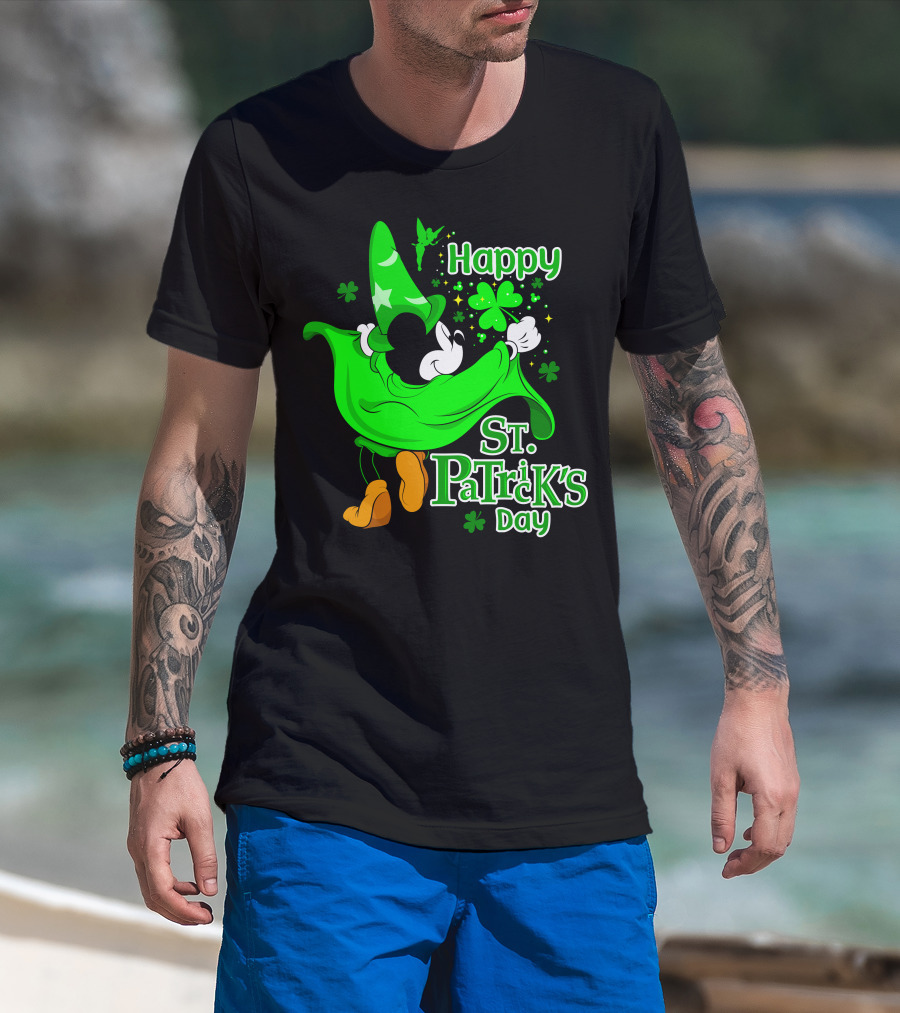 Happy St. Patrick's Day Mickey Fantasia Sparkling Clover And Shamrocks T-Shirt