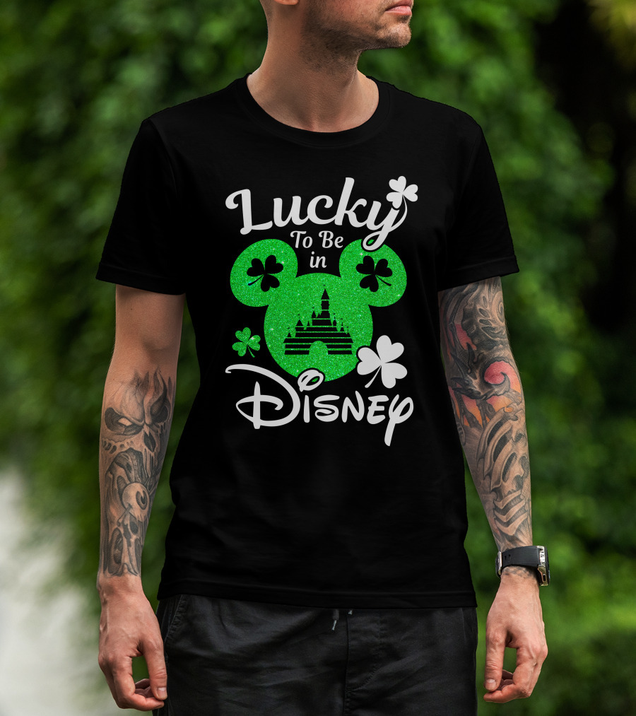 Lucky To Be In Disney Green Glitter Castle Shamrocks T-Shirt