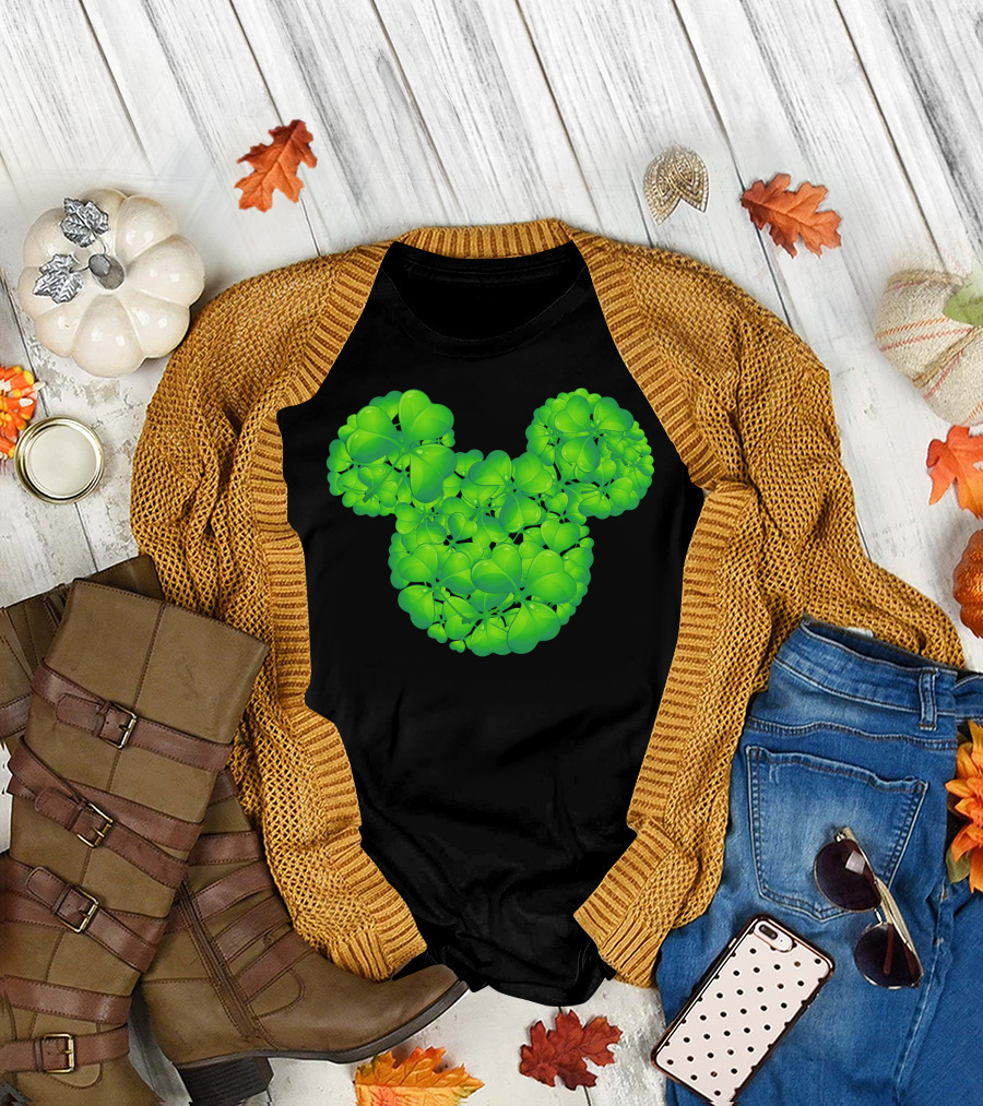 Mickey Shamrocks Green Clover Minnie Ears St. Patrick's Day T-Shirt