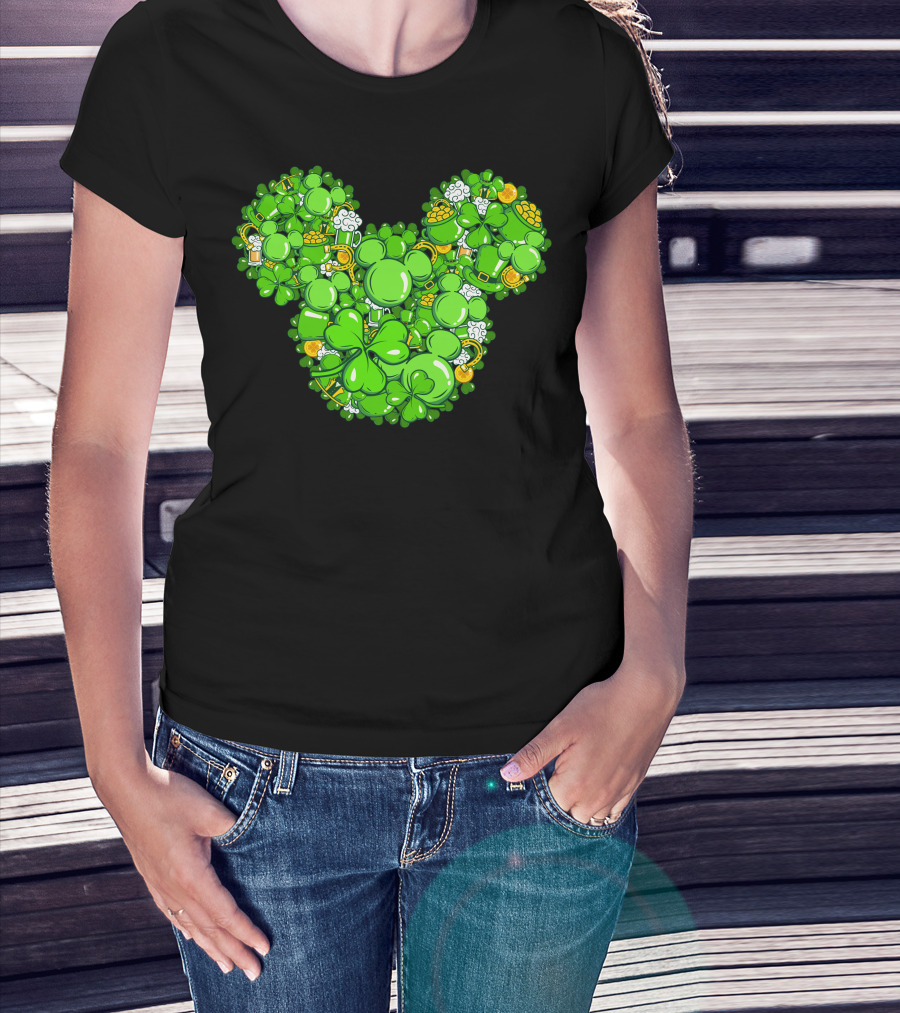 St. Patrick's Day Mickey Head With Shamrocks And Irish Icons T-Shirt