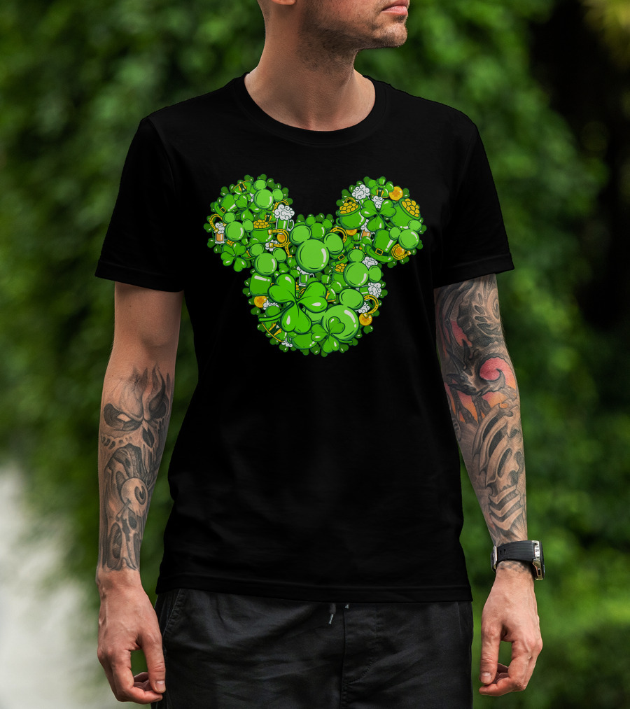 St. Patrick's Day Mickey Head With Shamrocks And Irish Icons T-Shirt