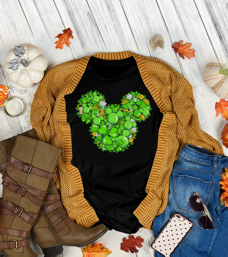 St. Patrick's Day Mickey Head With Shamrocks And Irish Icons T-Shirt