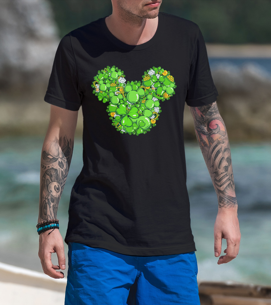 St. Patrick's Day Mickey Head With Shamrocks And Irish Icons T-Shirt