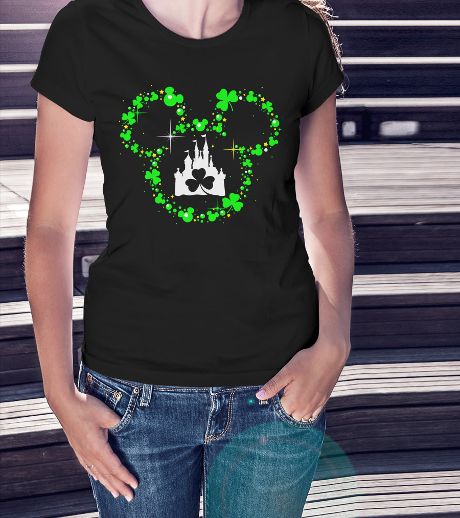 Mickey Patrick's Day St. Patrick's Castle Clover Magic Head T-Shirt