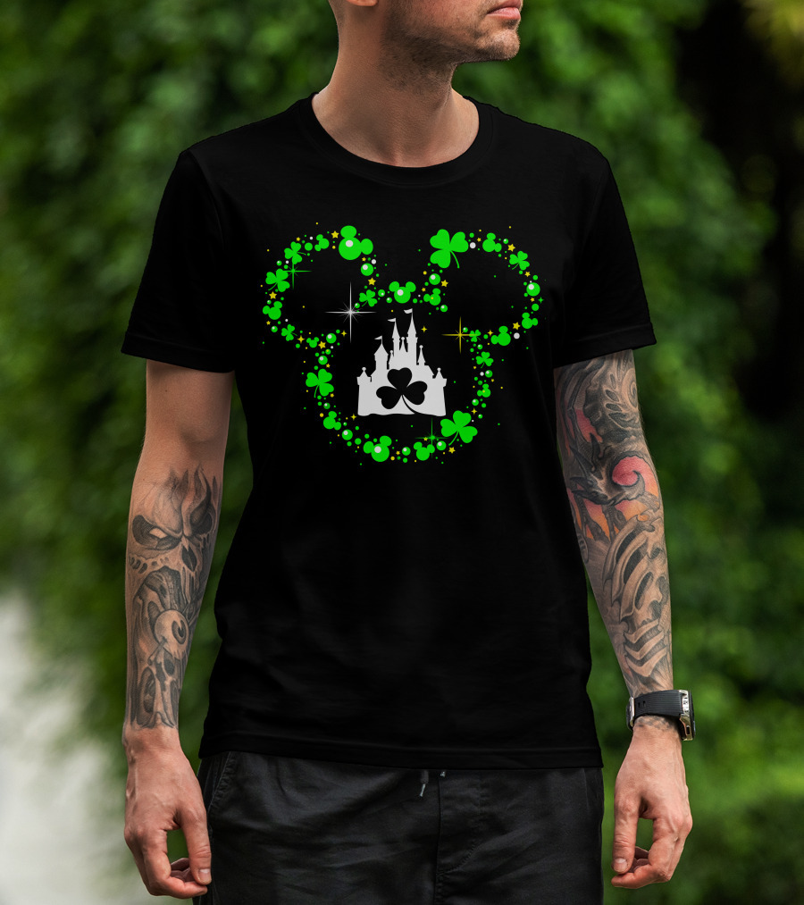 Mickey Patrick's Day St. Patrick's Castle Clover Magic Head T-Shirt