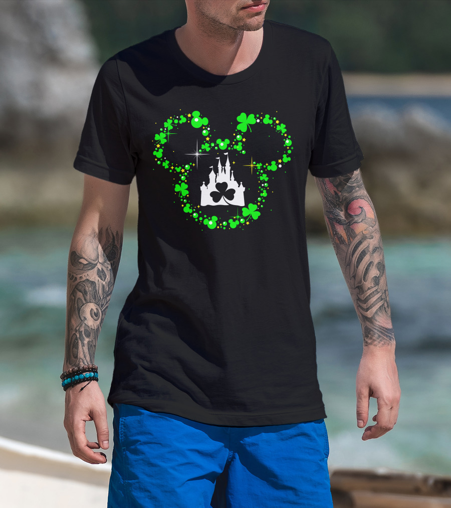 Mickey Patrick's Day St. Patrick's Castle Clover Magic Head T-Shirt