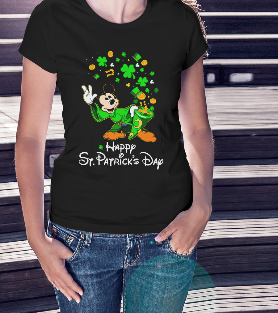 Happy St. Patrick's Day Mickey Mouse Shamrocks Gold Coins Magic T-Shirt