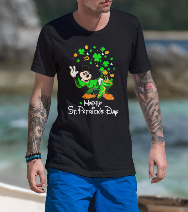 Happy St. Patrick's Day Mickey Mouse Shamrocks Gold Coins Magic T-Shirt