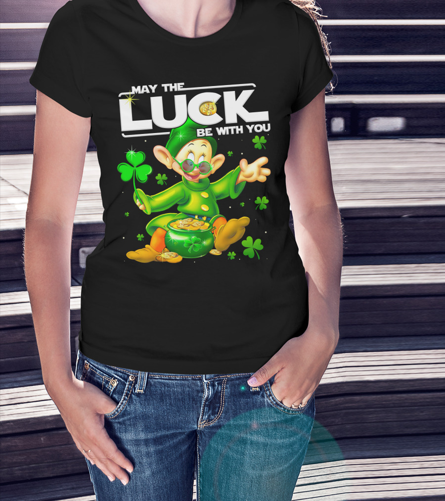 Dopey May The Luck Be With You Leprechaun Green Outfit Coins Shamrocks T-Shirt