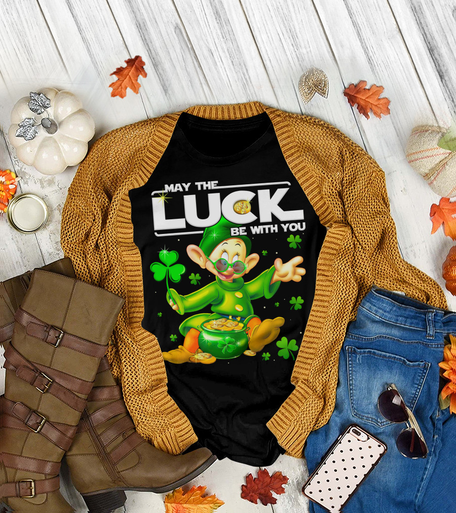 Dopey May The Luck Be With You Leprechaun Green Outfit Coins Shamrocks T-Shirt