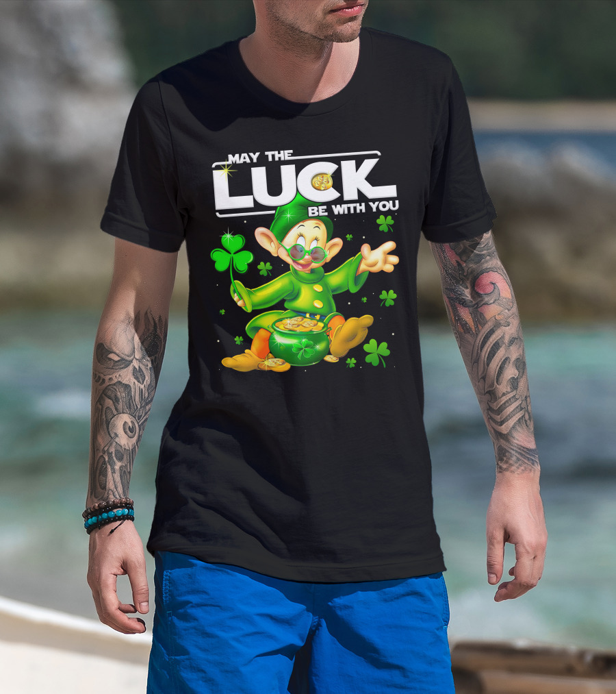 Dopey May The Luck Be With You Leprechaun Green Outfit Coins Shamrocks T-Shirt