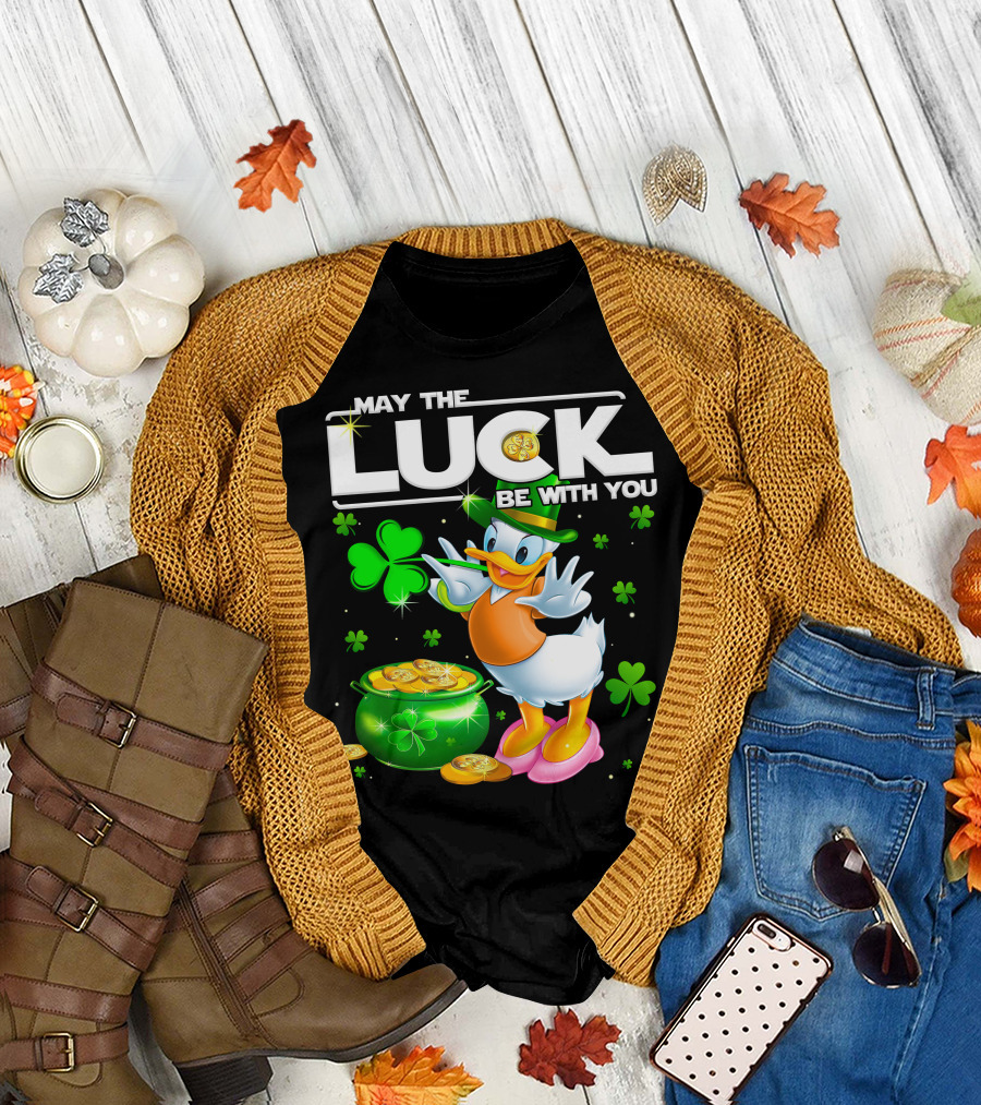 May The Luck Be With You Shamrock Coins Duck Pot Of Gold T-Shirt