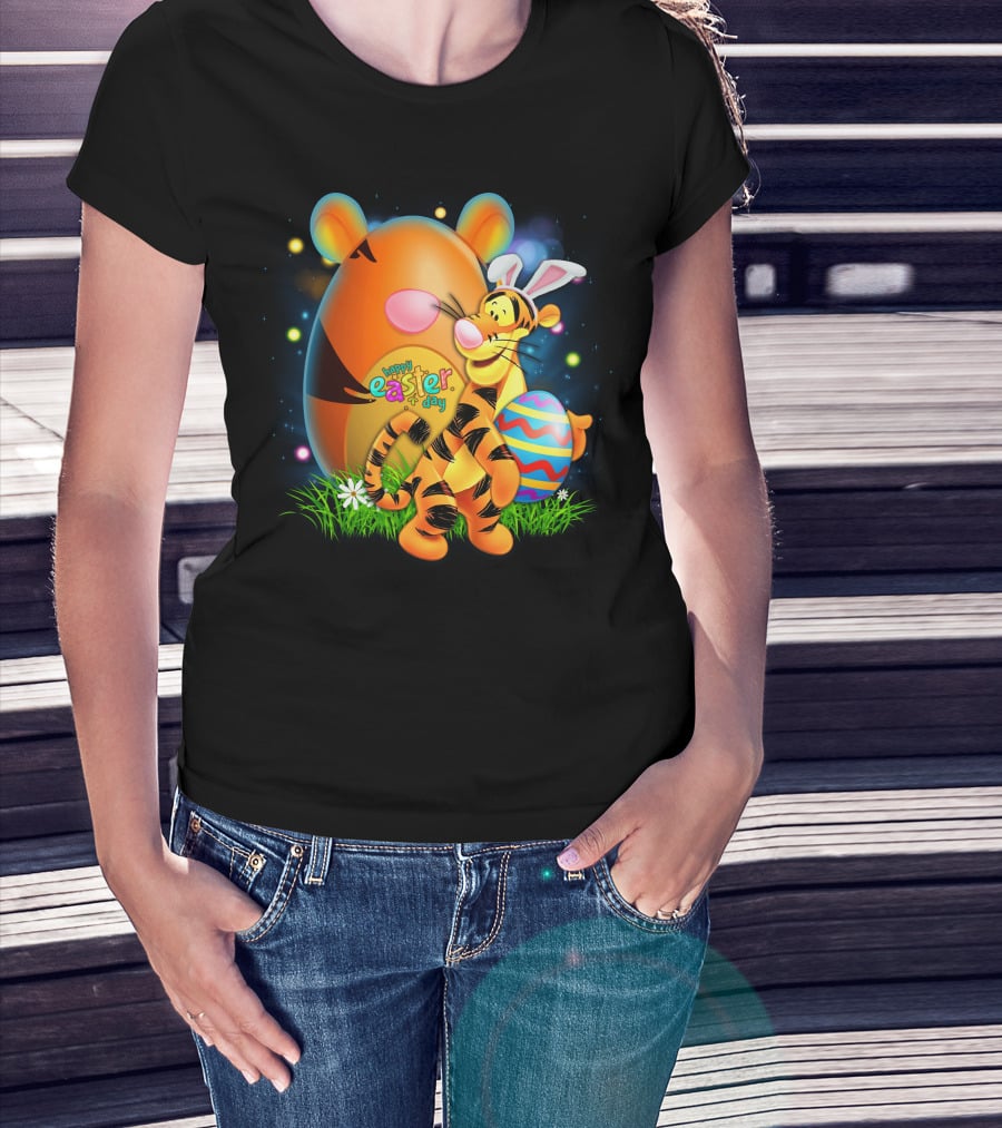 Happy Easter Day Tigger With Bunny Ears And Eggs T-Shirt