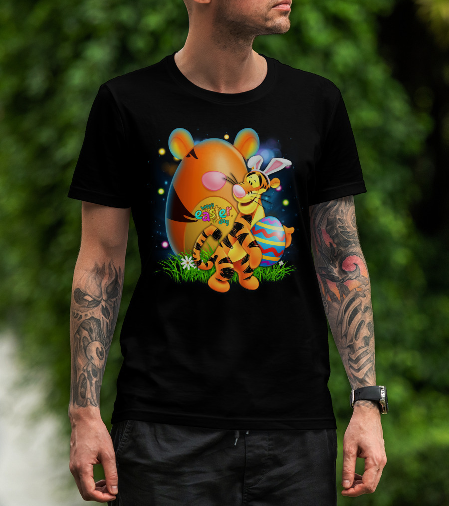 Happy Easter Day Tigger With Bunny Ears And Eggs T-Shirt