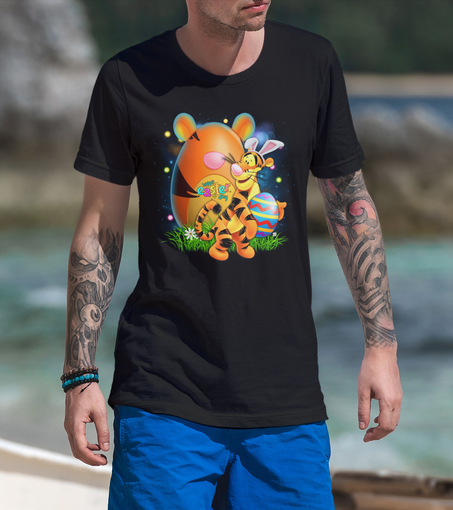 Happy Easter Day Tigger With Bunny Ears And Eggs T-Shirt