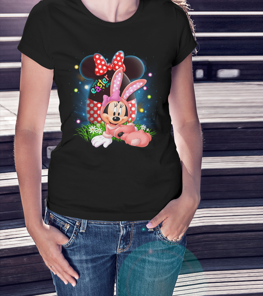 Minnie Mouse Happy Easter Day Polka Dot Bunny Ears T-Shirt