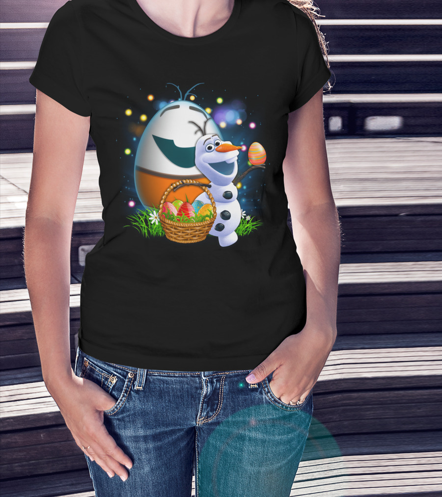 Olaf Easter Basket With Colorful Eggs And Smiling Egg Character T-Shirt