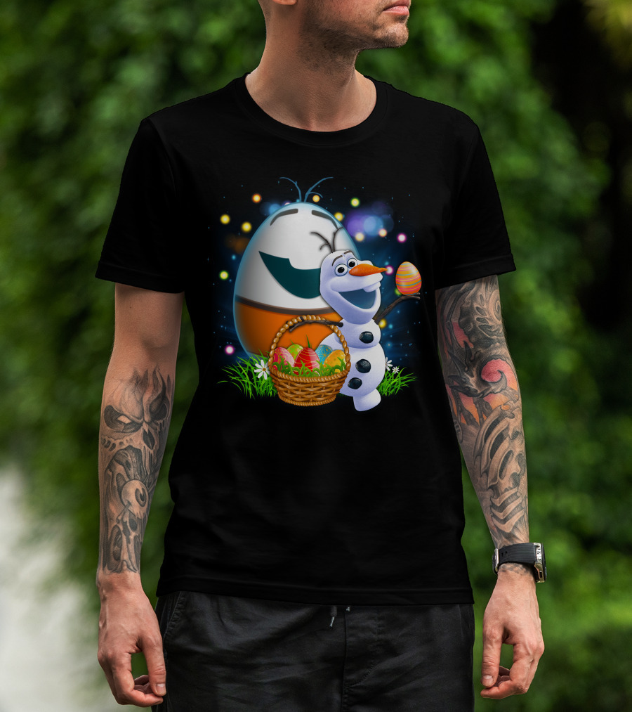 Olaf Easter Basket With Colorful Eggs And Smiling Egg Character T-Shirt