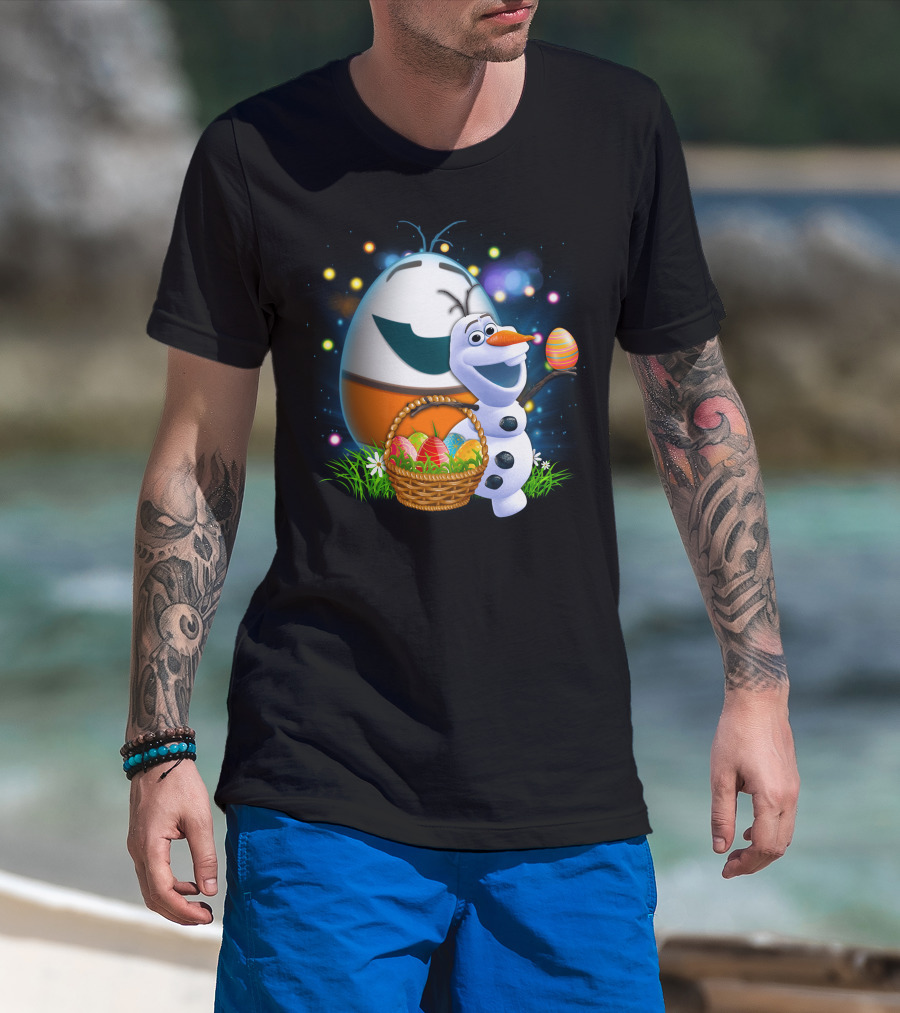 Olaf Easter Basket With Colorful Eggs And Smiling Egg Character T-Shirt