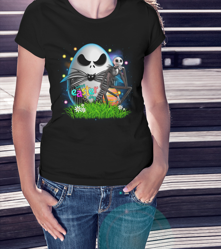 Happy Easter Day Jack Skellington Sitting By Egg T-Shirt