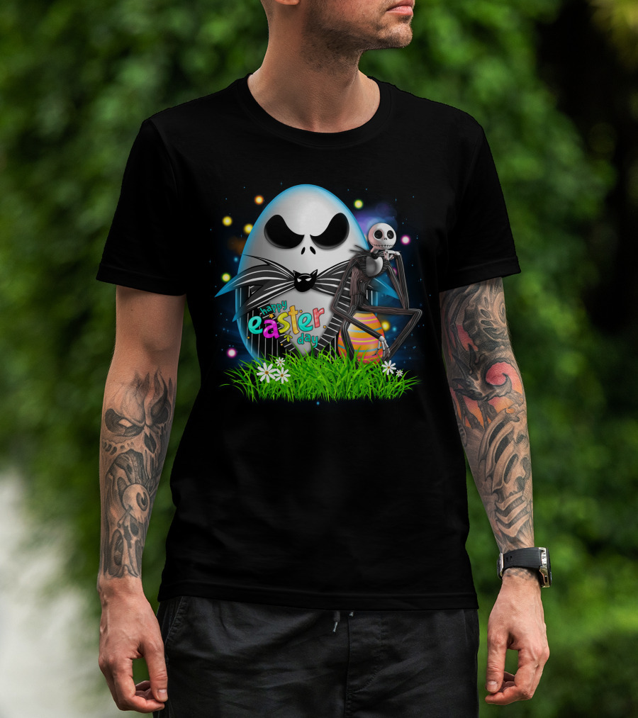 Happy Easter Day Jack Skellington Sitting By Egg T-Shirt