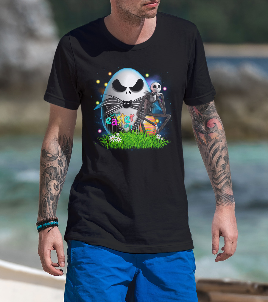 Happy Easter Day Jack Skellington Sitting By Egg T-Shirt