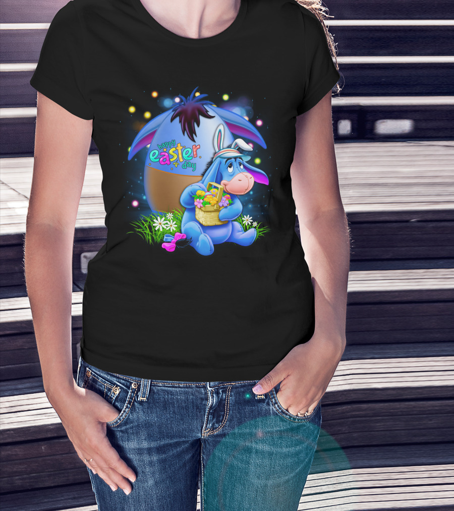Happy Easter Day Eeyore With Basket And Colorful Egg T-Shirt