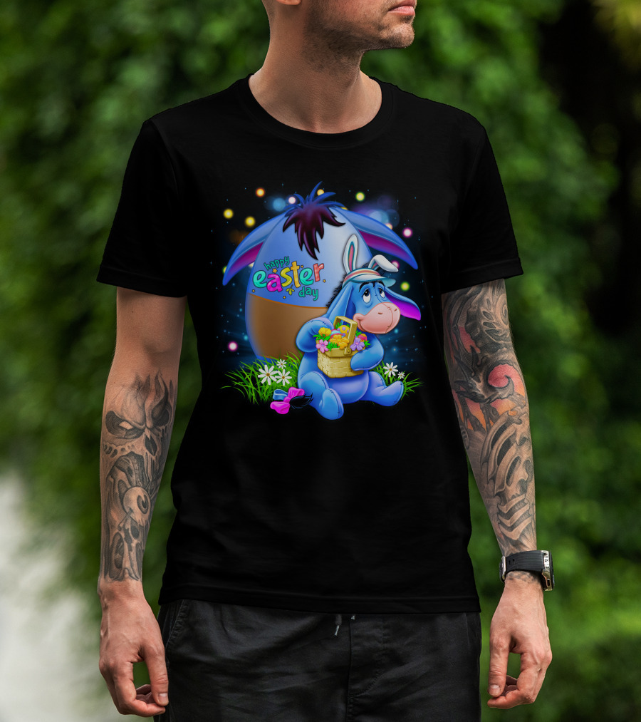 Happy Easter Day Eeyore With Basket And Colorful Egg T-Shirt