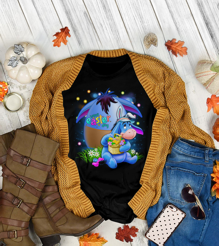 Happy Easter Day Eeyore With Basket And Colorful Egg T-Shirt