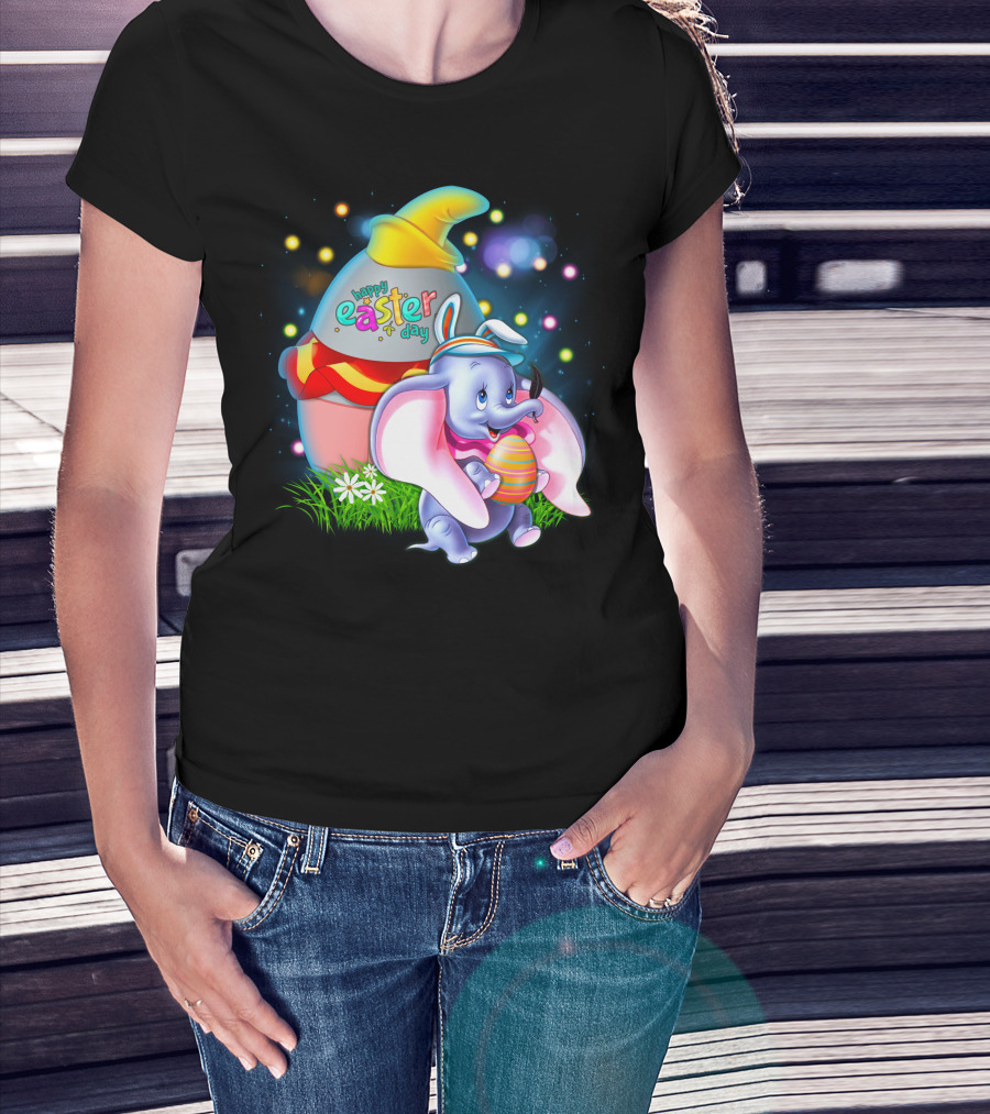 Happy Easter Day Dumbo With Colorful Egg And Hat T-Shirt