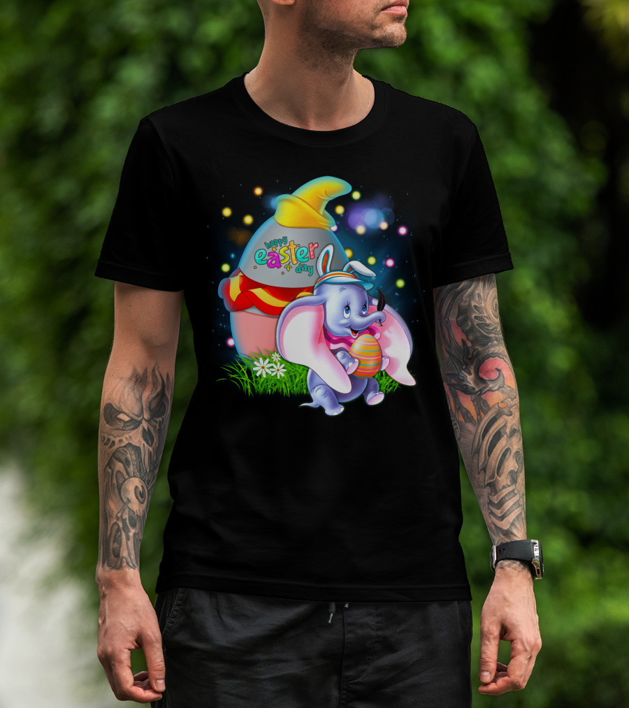 Happy Easter Day Dumbo With Colorful Egg And Hat T-Shirt