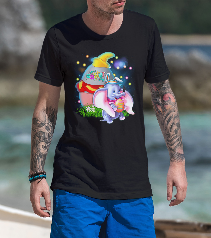 Happy Easter Day Dumbo With Colorful Egg And Hat T-Shirt