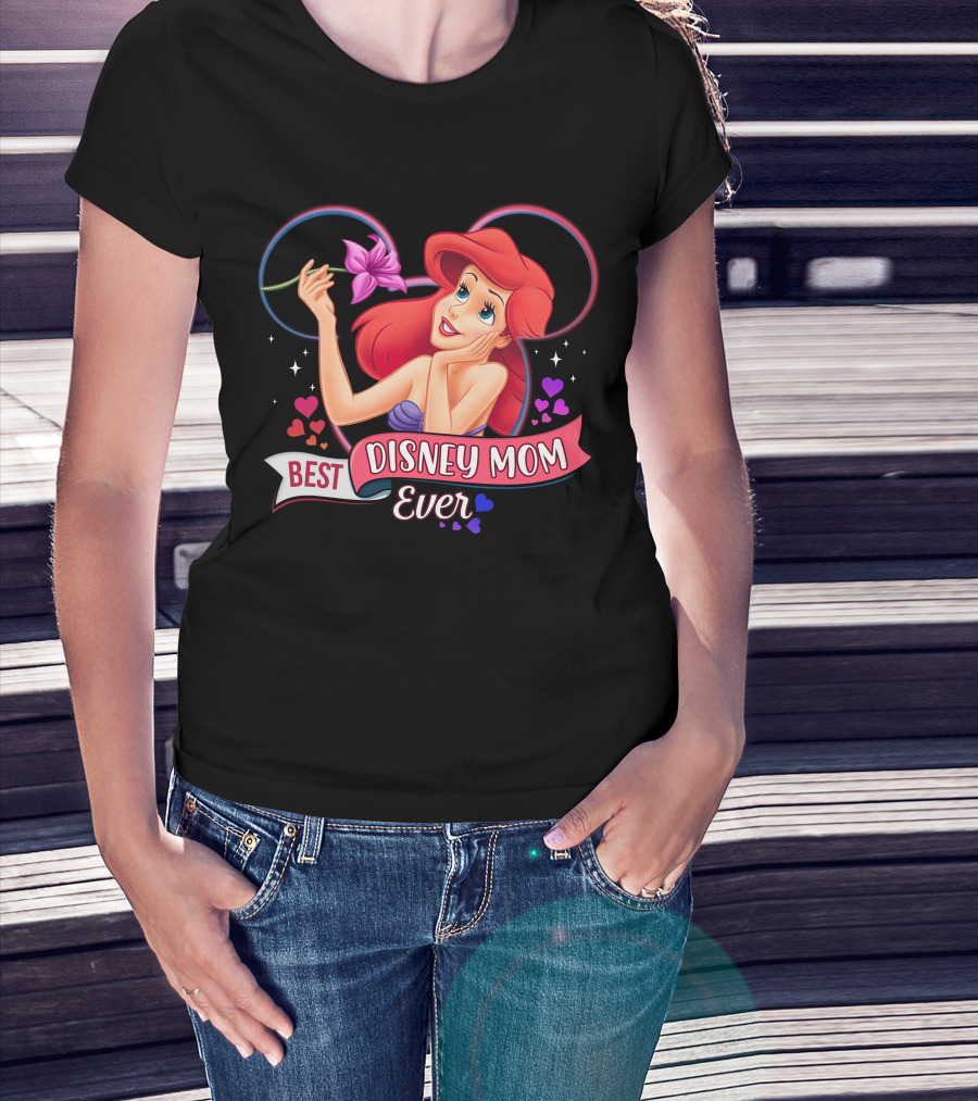 Best Disney Mom Ever Ariel Hearts And Flowers T-Shirt
