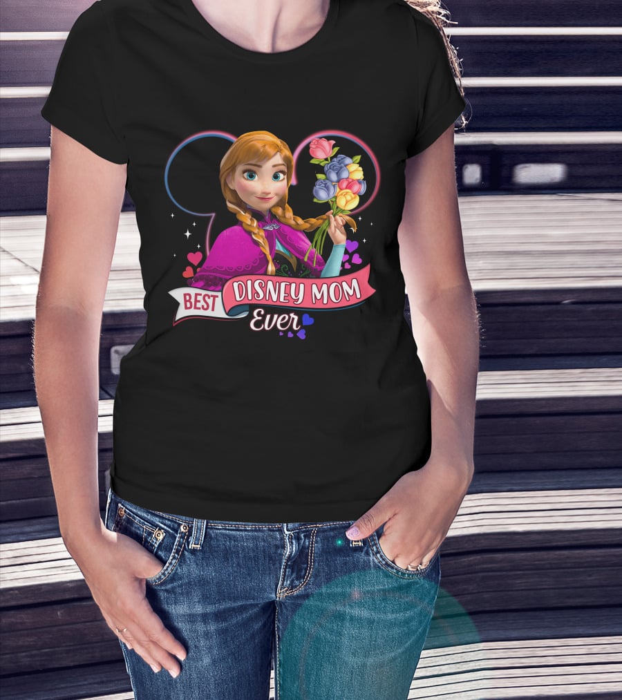 Best Disney Mom Ever Anna With Flowers And Hearts T-Shirt