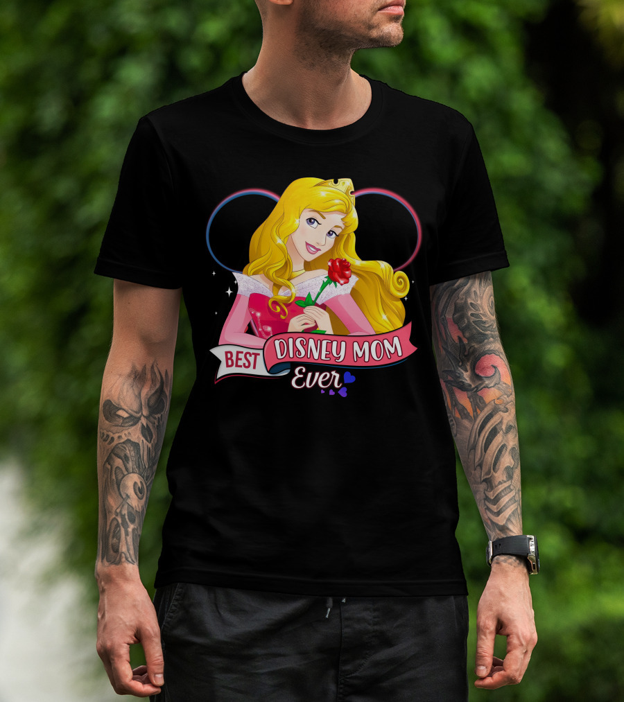 Best Disney Mom Ever Aurora Princess Holding Red Rose T-Shirt