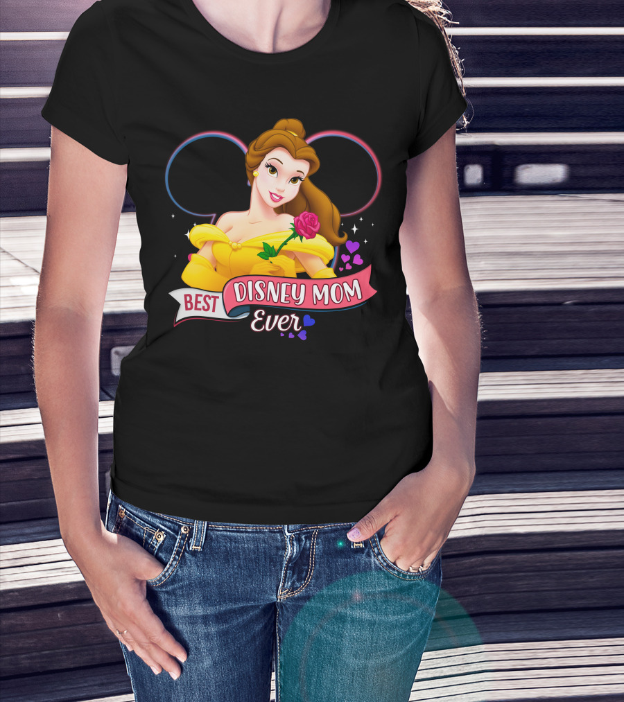 Best Disney Mom Ever Belle With Hearts And Rose T-Shirt