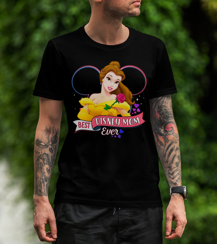 Best Disney Mom Ever Belle With Hearts And Rose T-Shirt