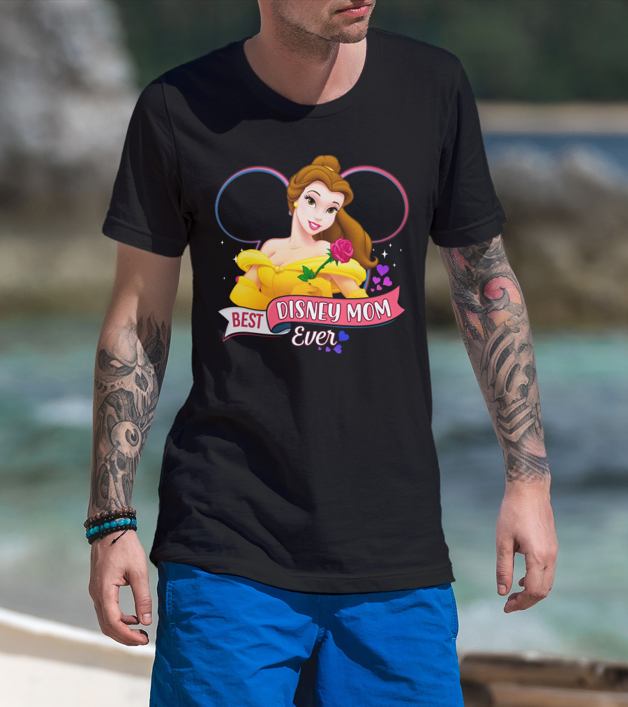 Best Disney Mom Ever Belle With Hearts And Rose T-Shirt