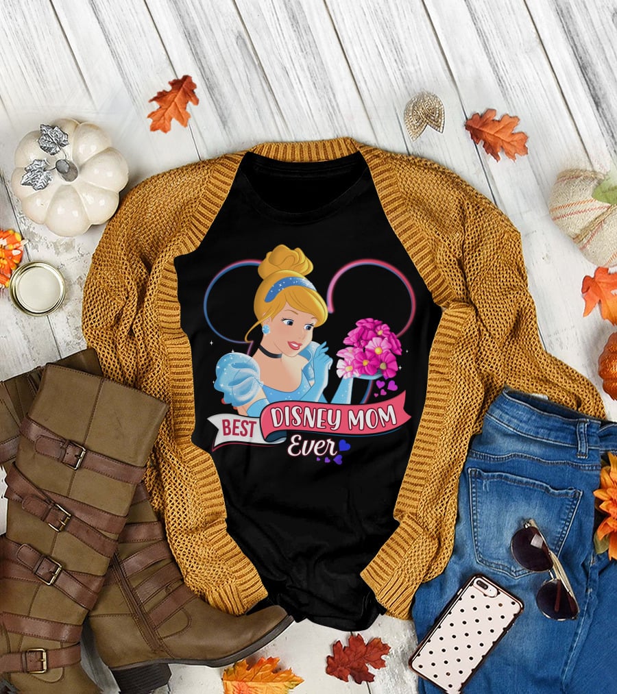 Best Disney Mom Ever Cinderella Flowers Hearts T-Shirt