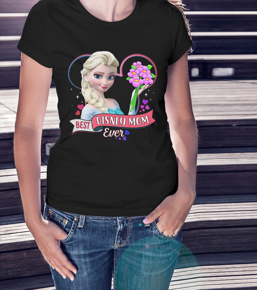 Best Disney Mom Ever Elsa Heart Flowers T-Shirt