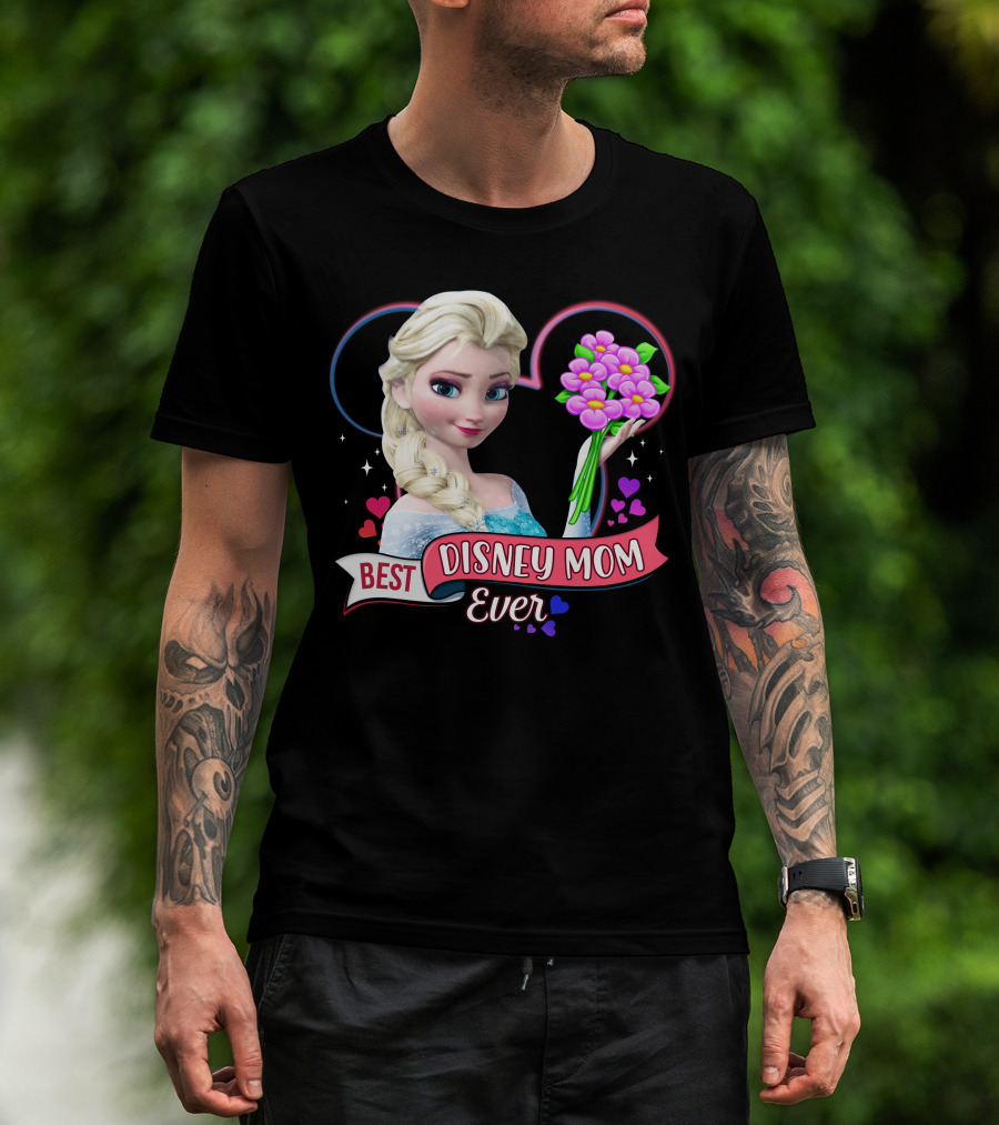 Best Disney Mom Ever Elsa Heart Flowers T-Shirt