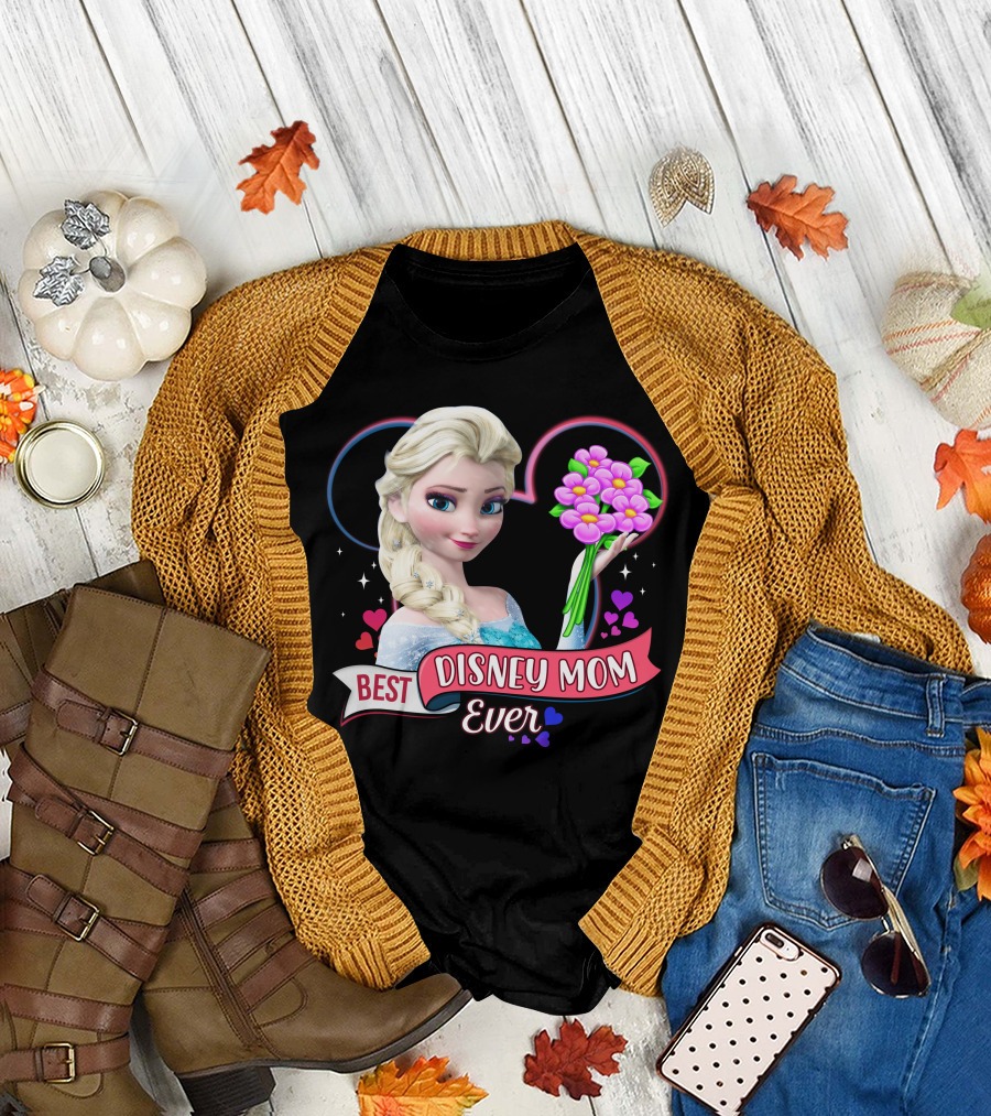 Best Disney Mom Ever Elsa Heart Flowers T-Shirt