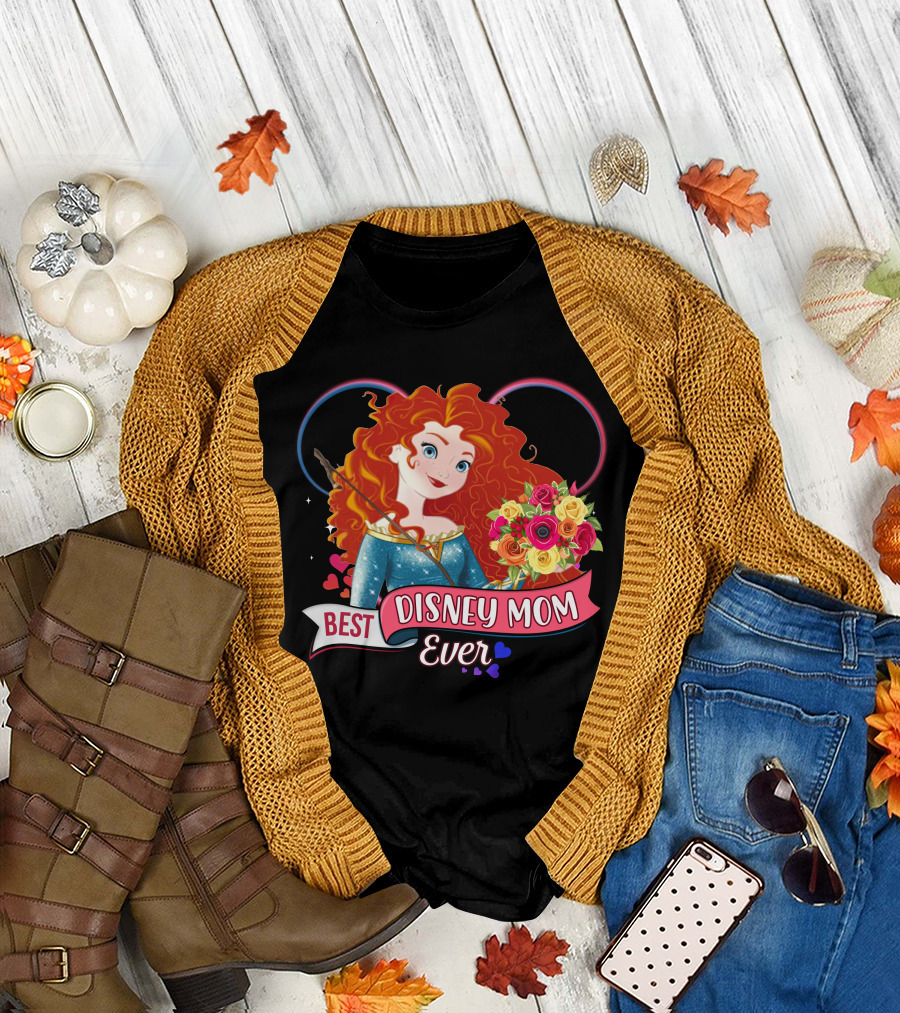 Best Disney Mom Ever Merida And Colorful Flower Bouquet With Hearts And Bow T-Shirt