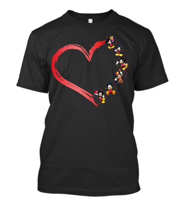 Mickey Mouse Characters In Heart Shape T-Shirt