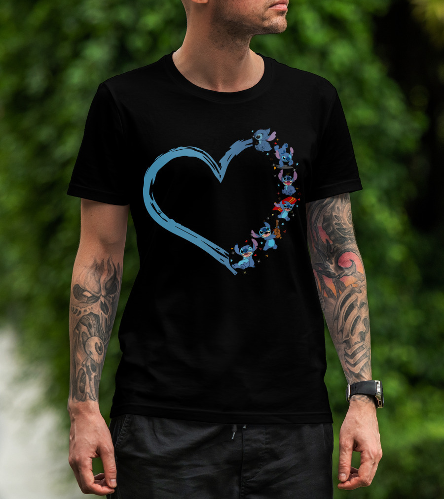 Lilo And Stitch Characters Heart Shape T-Shirt