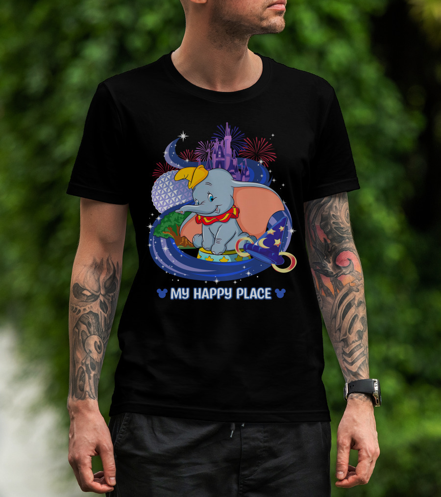 Dumbo My Happy Place Disney Parks Fireworks Space Mountain Mickey Ears T-Shirt