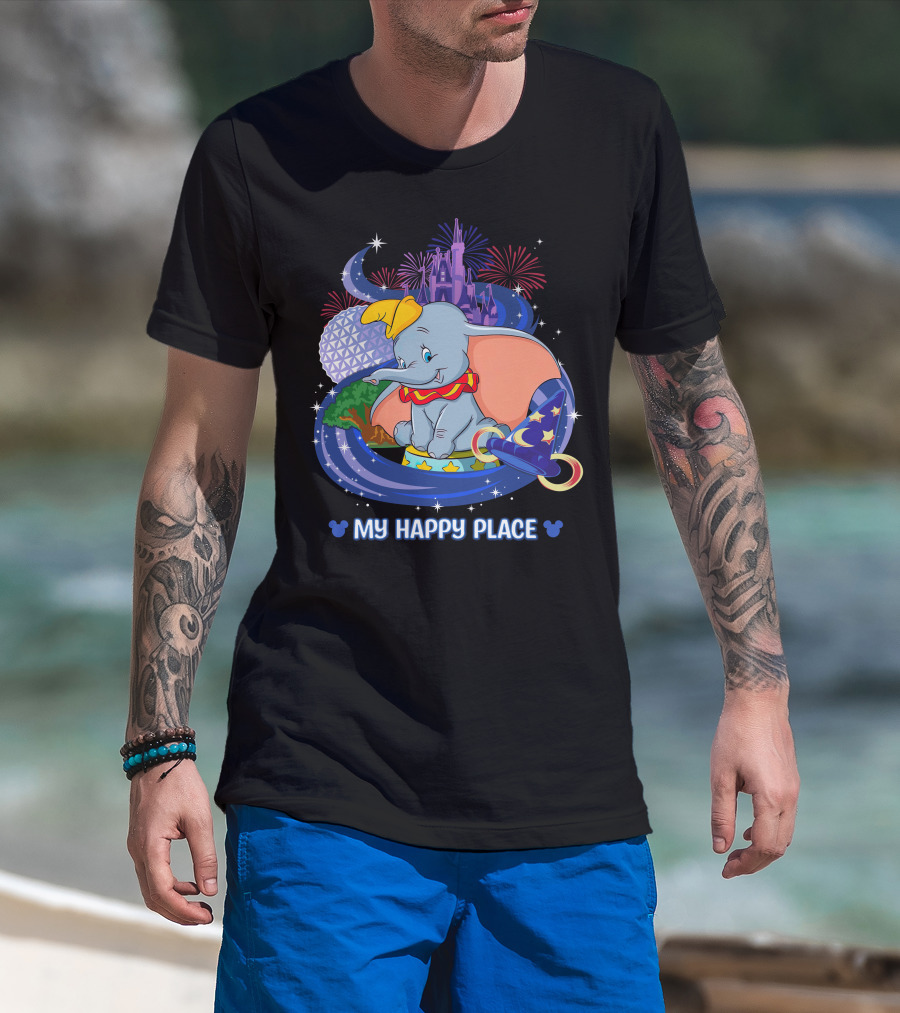 Dumbo My Happy Place Disney Parks Fireworks Space Mountain Mickey Ears T-Shirt