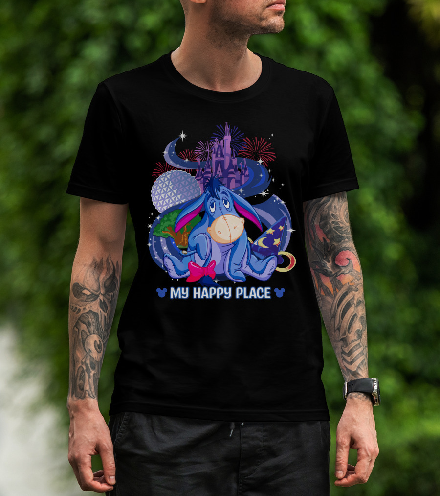 Eeyore My Happy Place Disney Castle Fireworks Epcot Mickey Ears T-Shirt