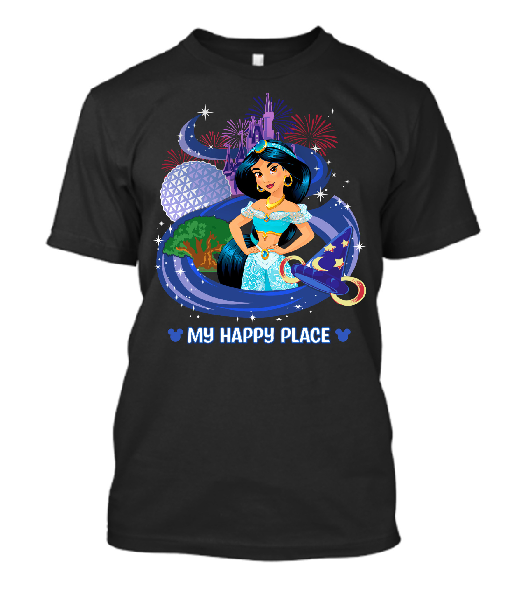 My Happy Place Jasmine Fireworks Castle Disney Magic T-Shirt